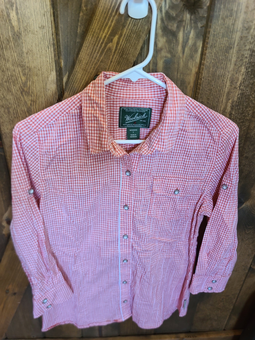 Woolrich Red And White Gingham Checkered Roll Sleeve Outdoor Shirt Size Small